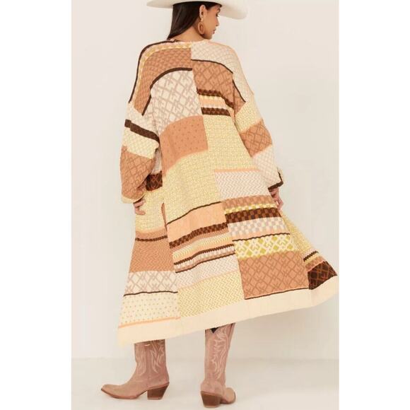 FREE PEOPLE Love and Kisses Patchwork Cardi Pockets Open Front - Picture 3 of 14